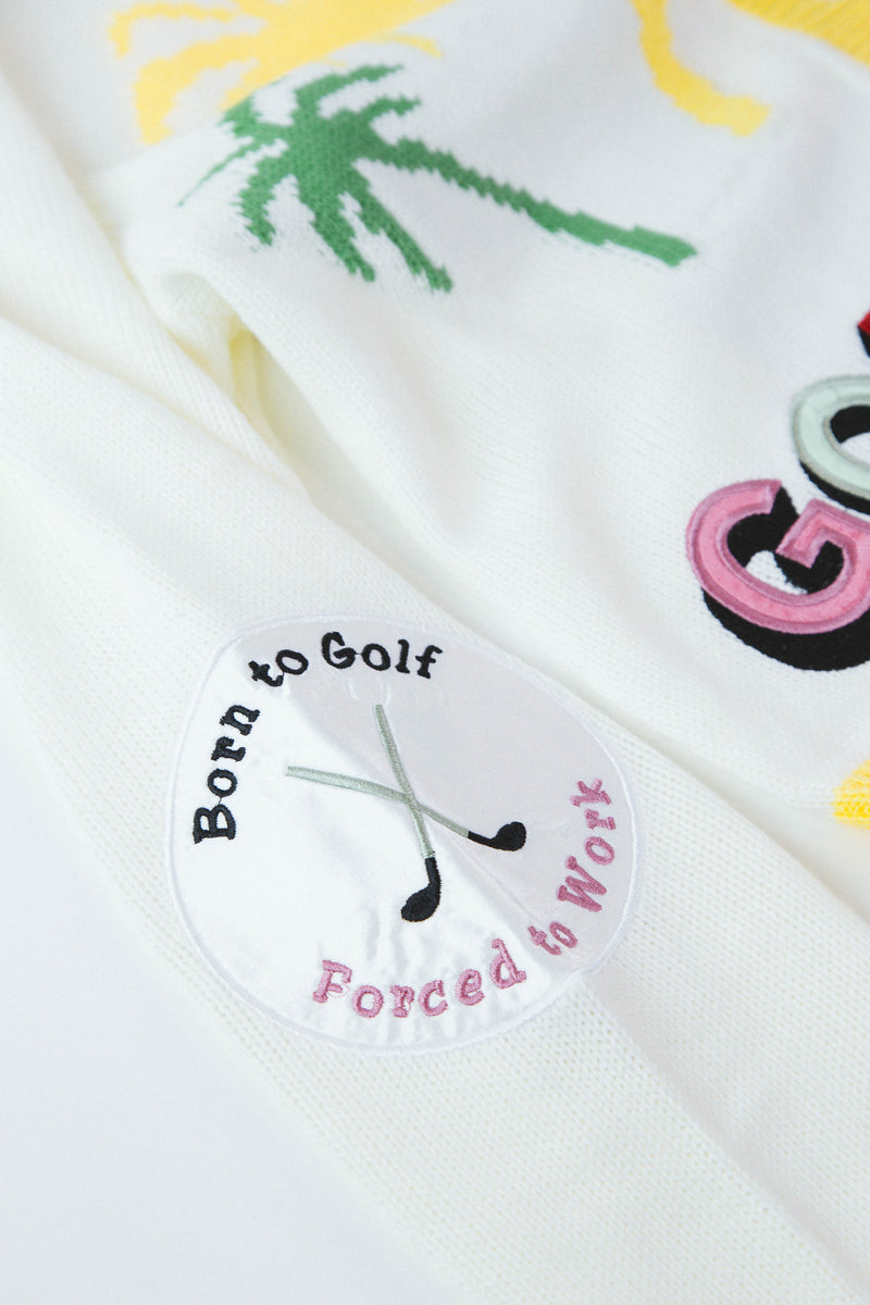 Golf Embroidered Patch Cardigan, Cream Multi