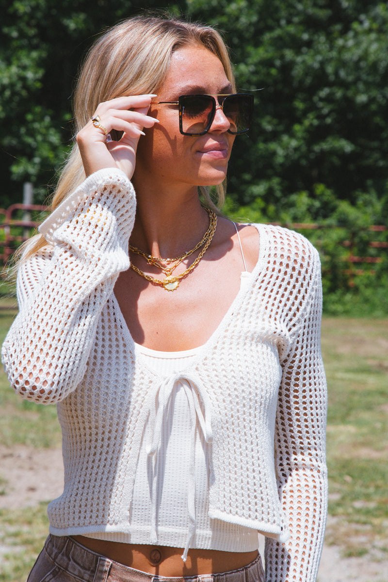 Sincerely Me Crochet Cardigan, Oatmeal