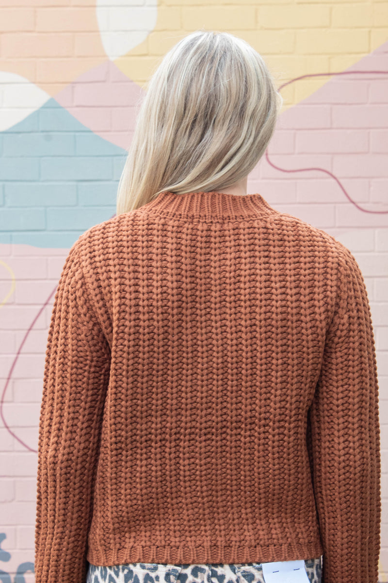 Clara Gold Button Cardigan, Almond
