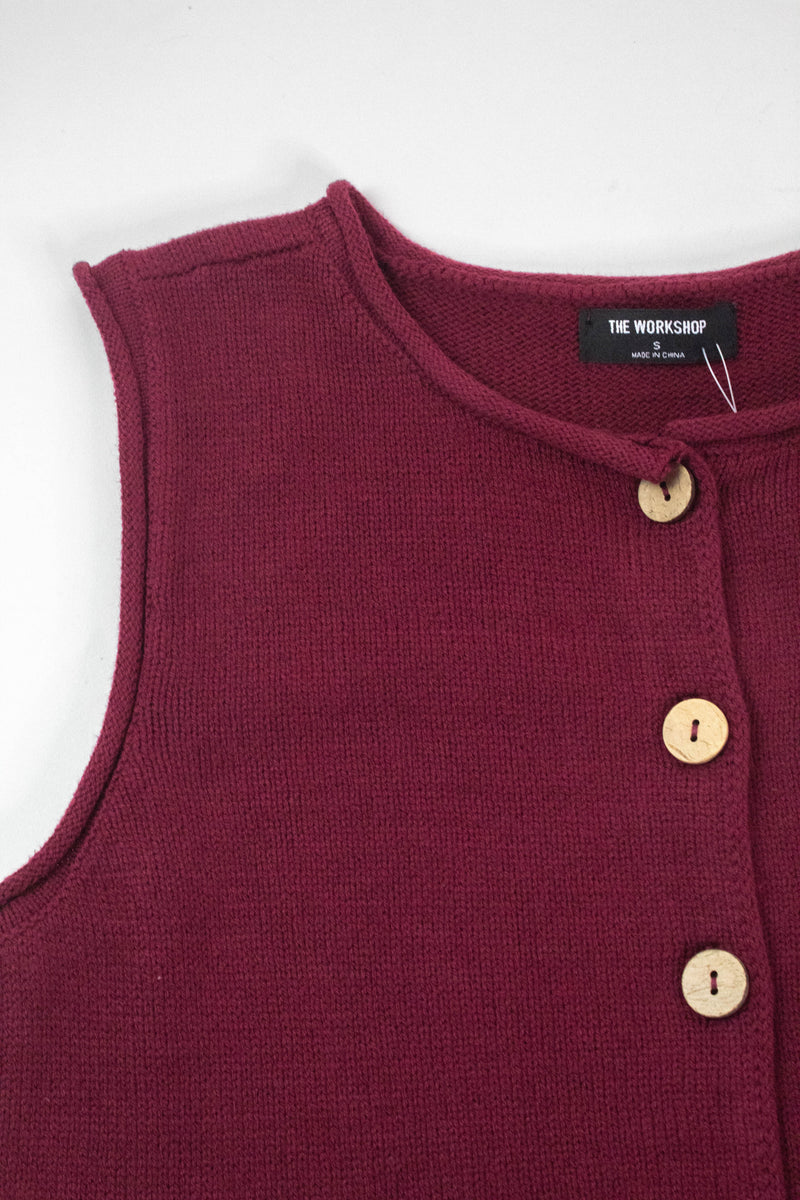Lina Raw Edge Cardigan Vest, Burgundy