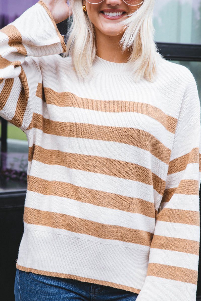 Magda Striped Sweater, Camel | RD Style