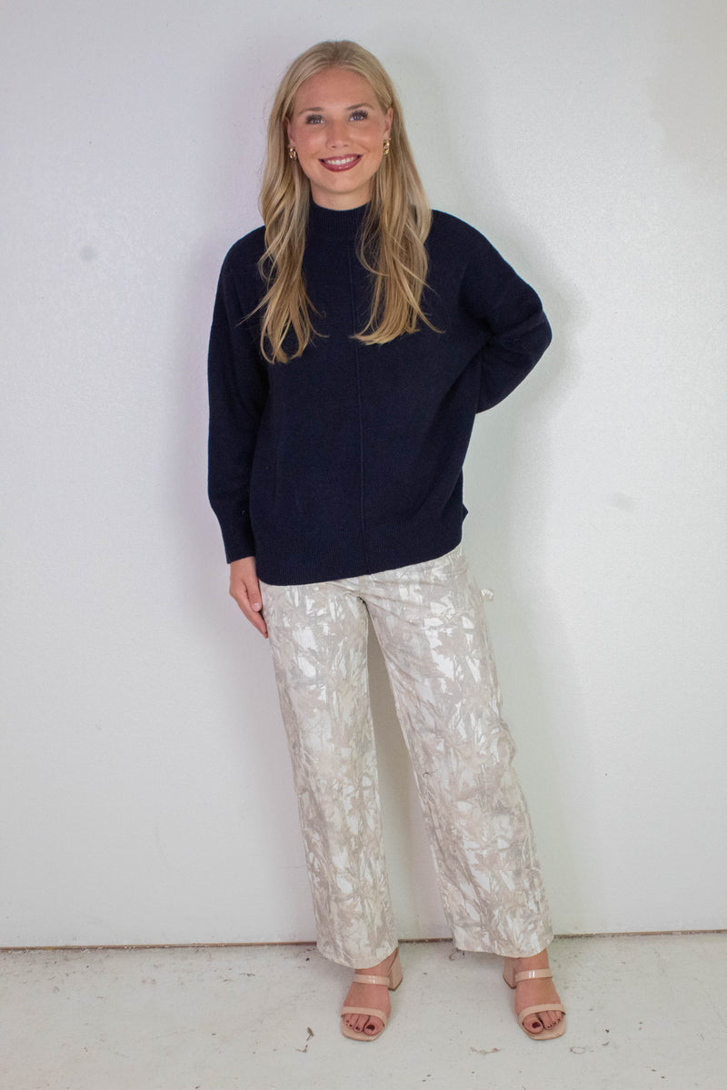 Julia Front Seam Mock Neck Sweater, Navy