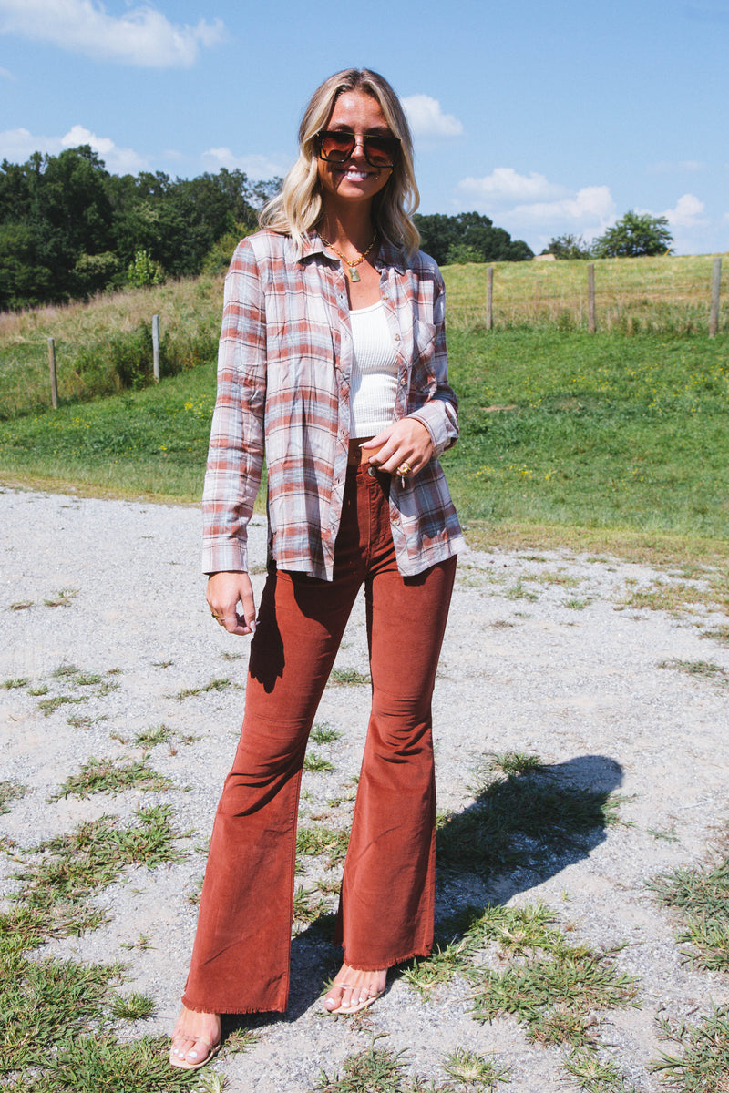 Fall Back Plaid Flannel Shirt, Almond