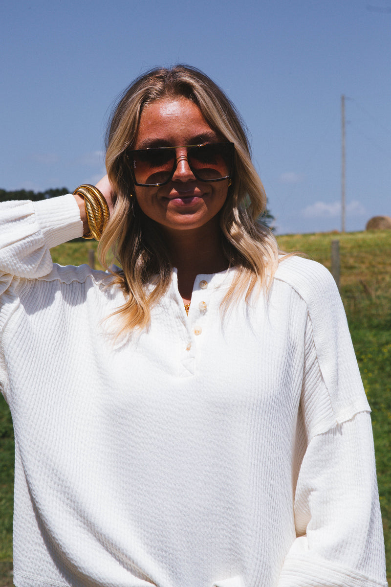 Fireside Knit Henley Top, Cream
