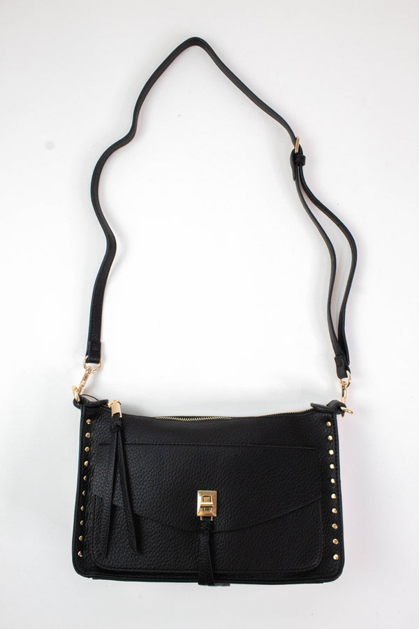 Louise Stud Detailed Crossbody, Black