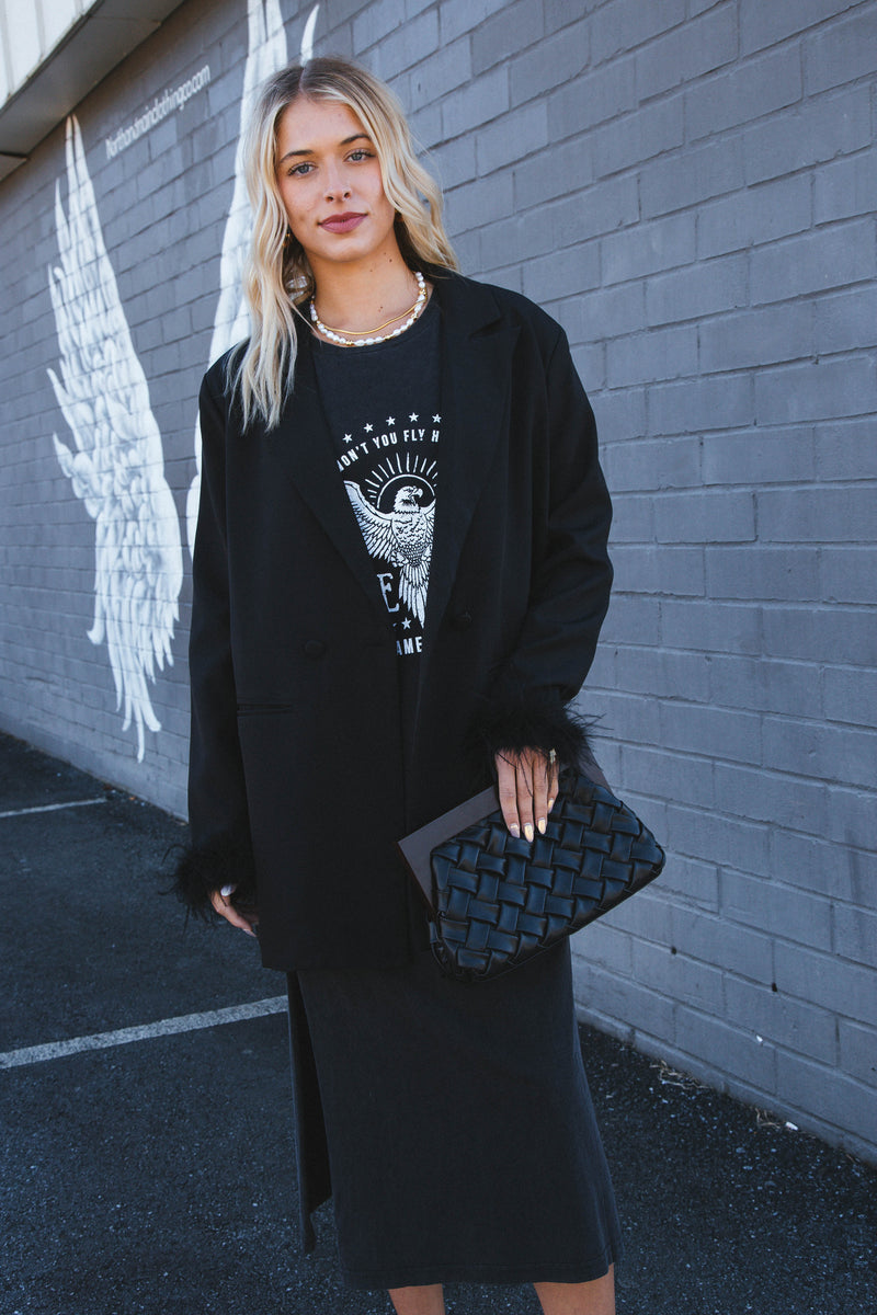 Audrey Feather Oversized Blazer, Black