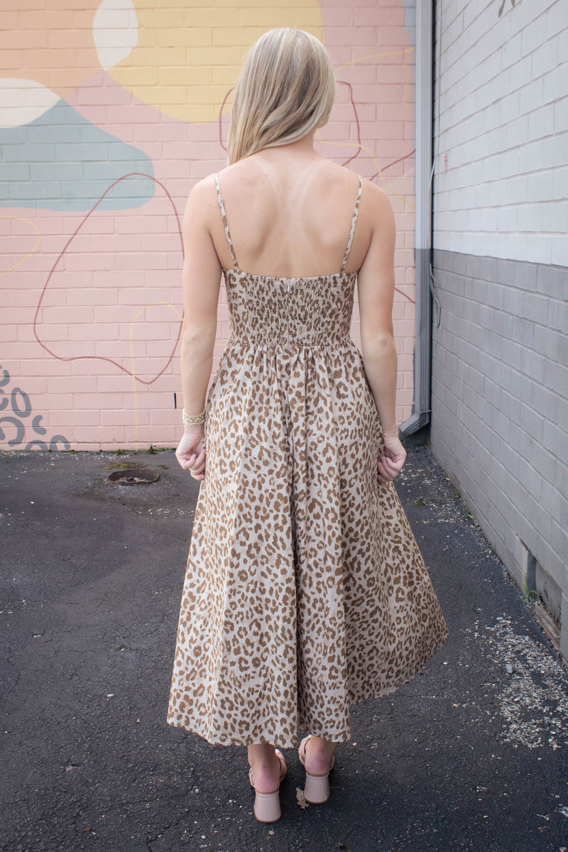 Claire Leopard Print Midi Dress, Taupe