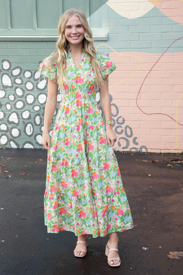 Sunny Floral Puff Sleeve Maxi Dress, Marigold