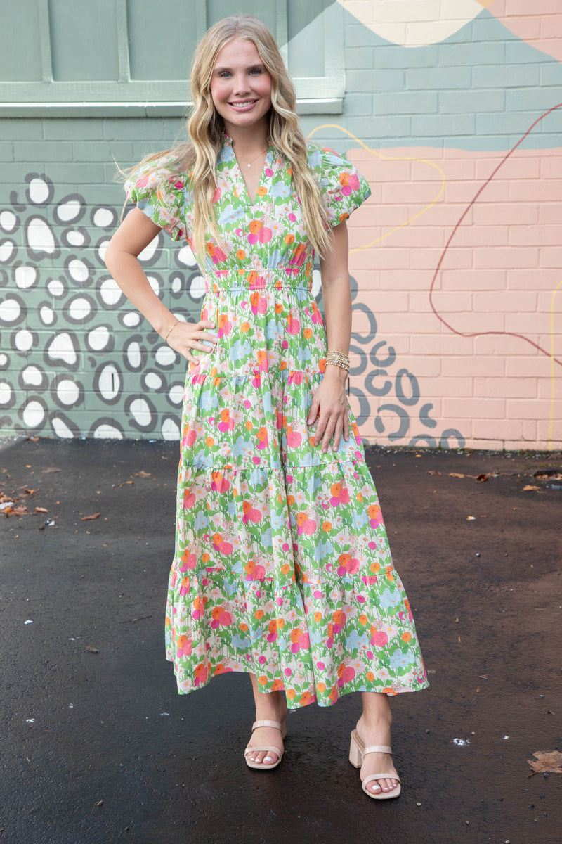 Sunny Floral Puff Sleeve Maxi Dress, Marigold