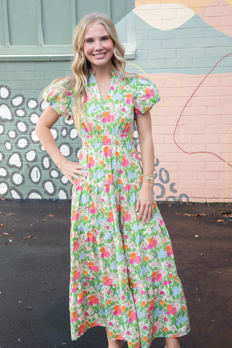 Sunny Floral Puff Sleeve Maxi Dress, Marigold