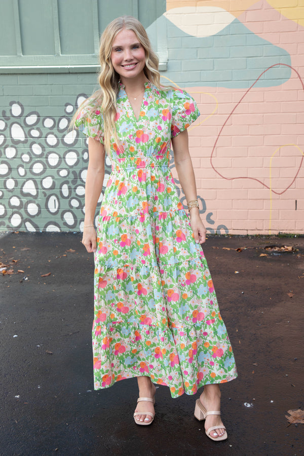 Sunny Floral Puff Sleeve Maxi Dress, Marigold