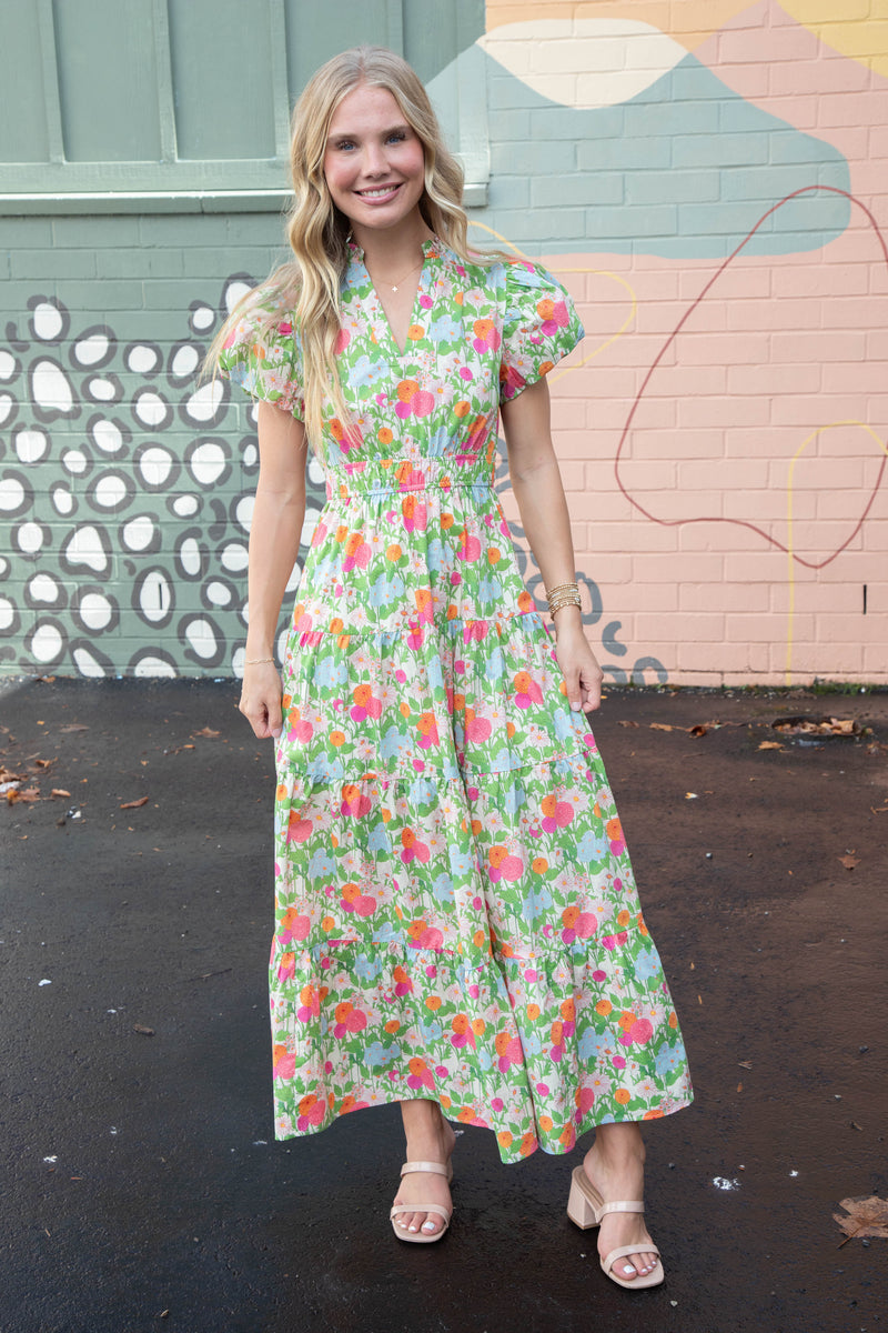 Sunny Floral Puff Sleeve Maxi Dress, Marigold