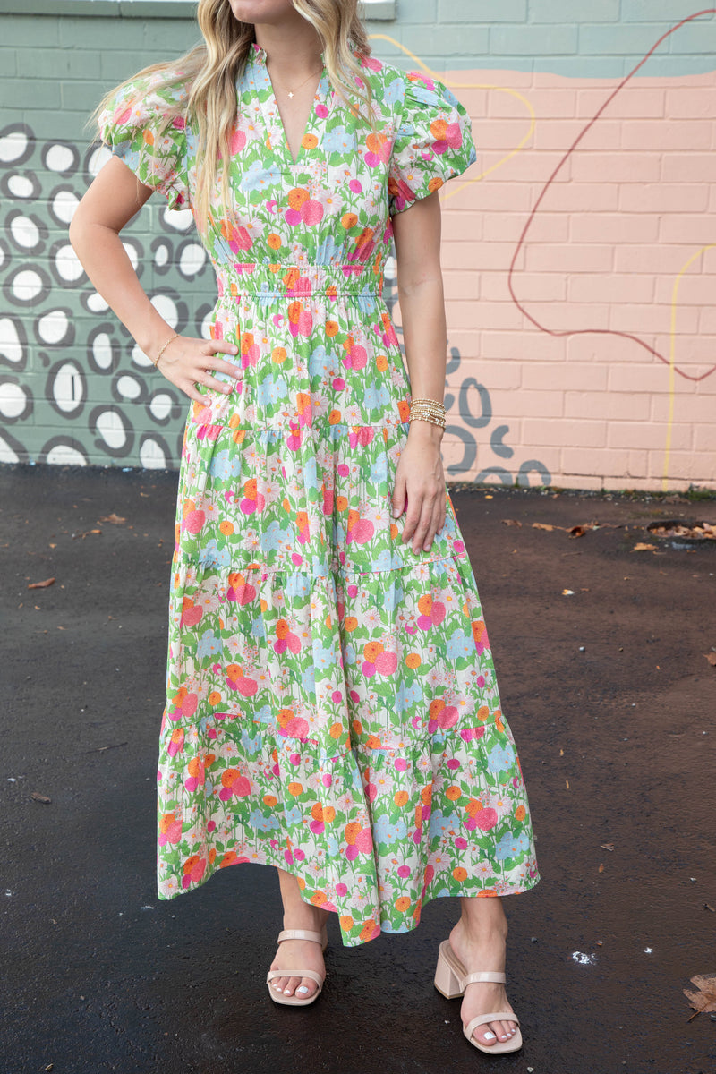 Sunny Floral Puff Sleeve Maxi Dress, Marigold