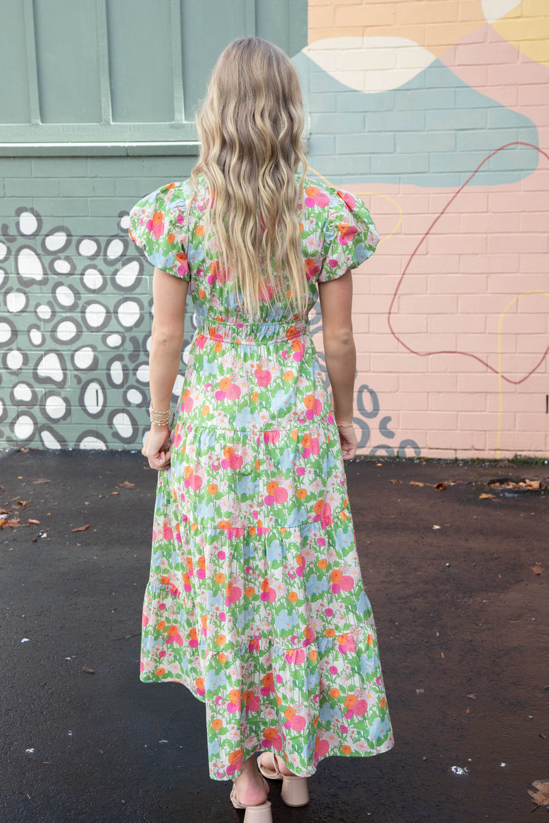 Sunny Floral Puff Sleeve Maxi Dress, Marigold