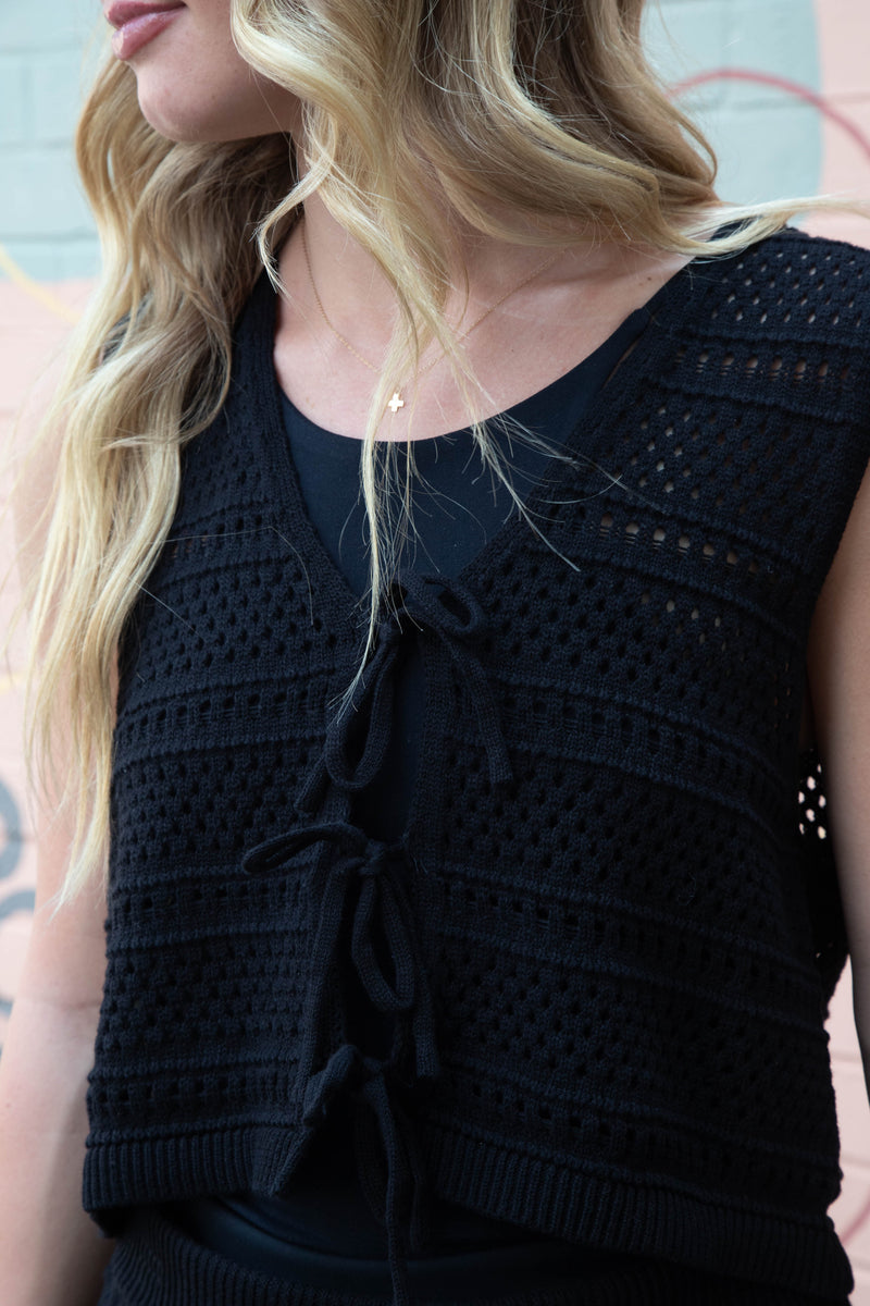 Sloan Bow Tie Top & Skirt Crochet Set, Black
