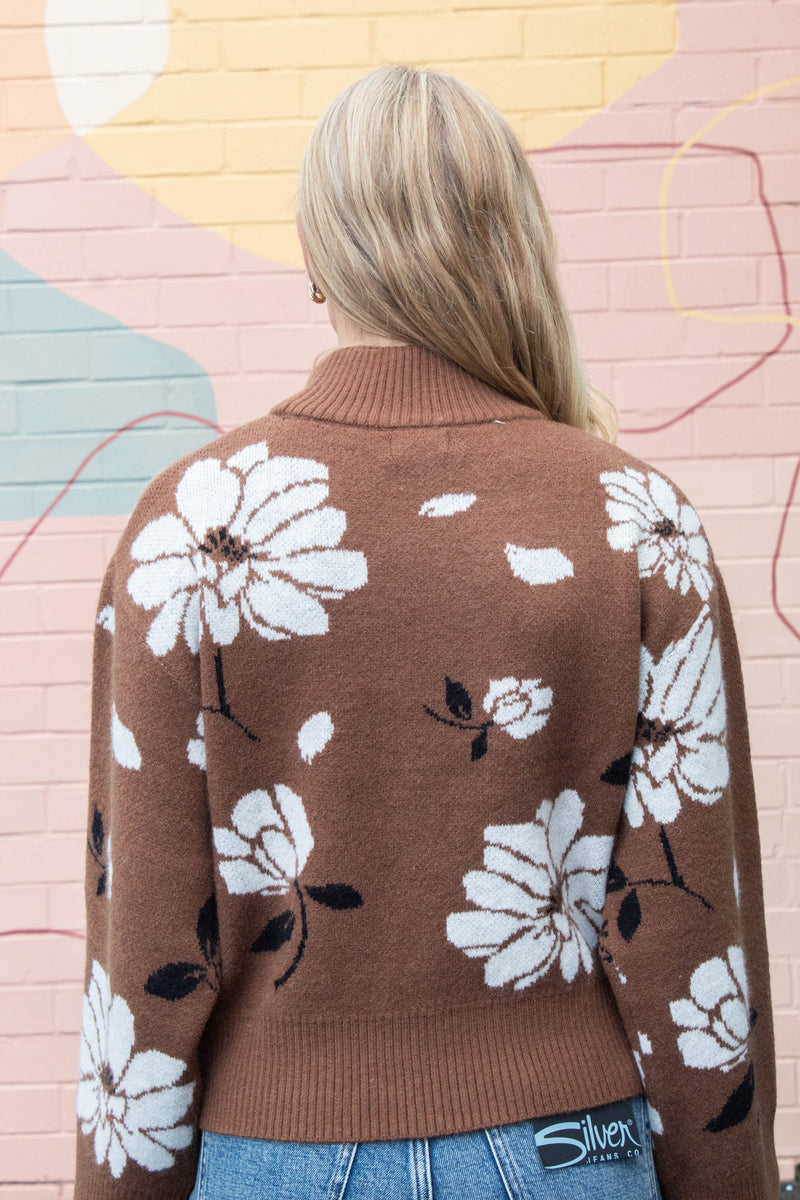 Sutton Floral Mock Neck Sweater, Brown Mix