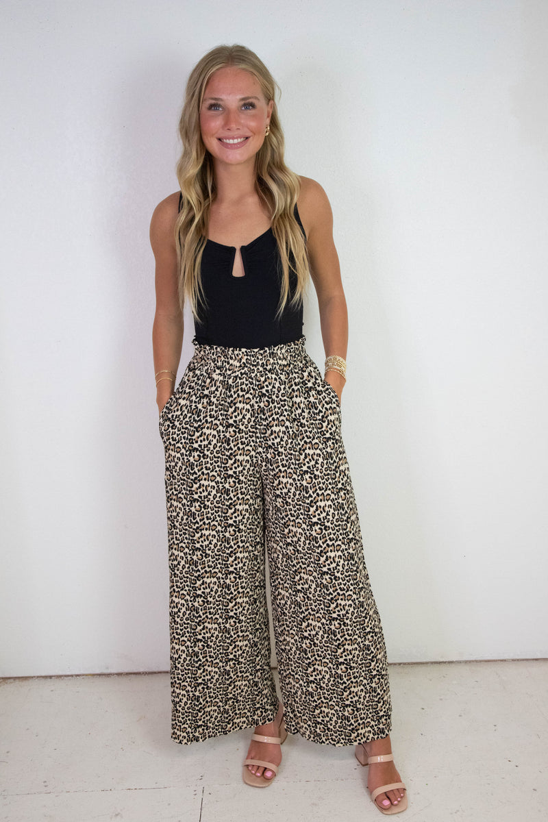 Rowan Textured Elastic Waist Pants, Mocha Leopard