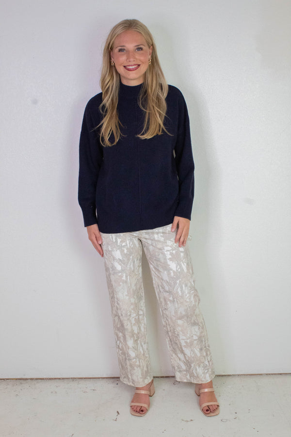 Julia Front Seam Mock Neck Sweater, Navy