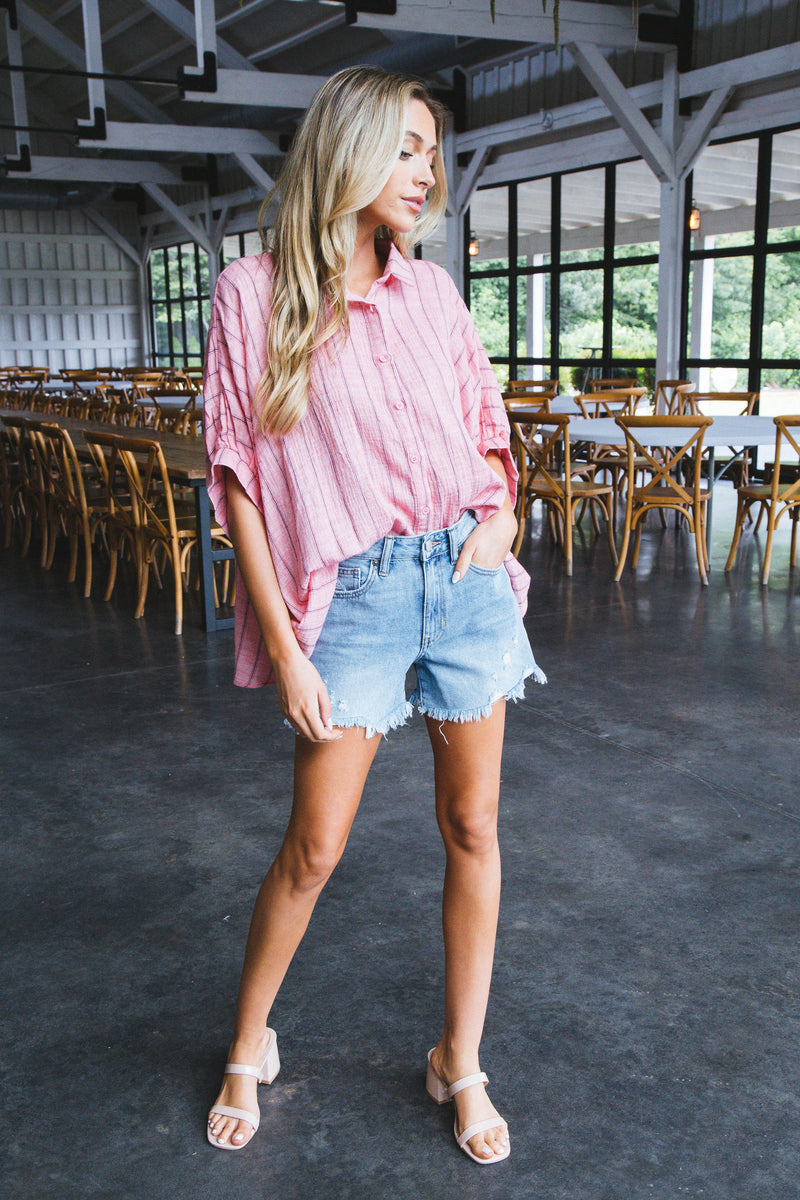 Freya Oversized Drop Shoulder Blouse, Coral Pink