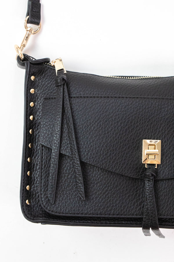 Louise Stud Detailed Crossbody, Black