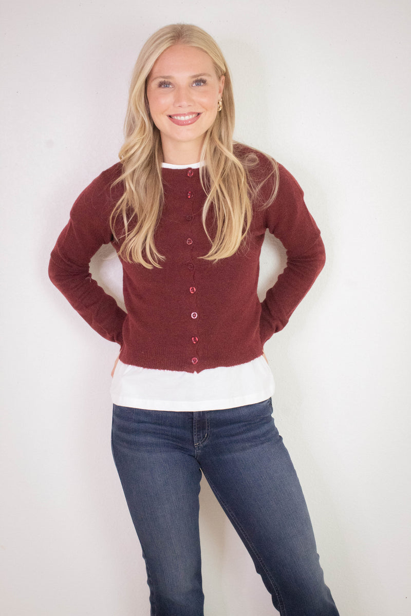 Nia Button Down Cardigan, Burgundy