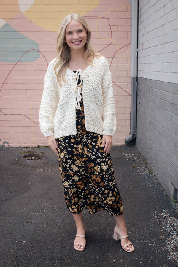 Iggy Chunky Tie Front Cardigan, Ivory | Sadie & Sage