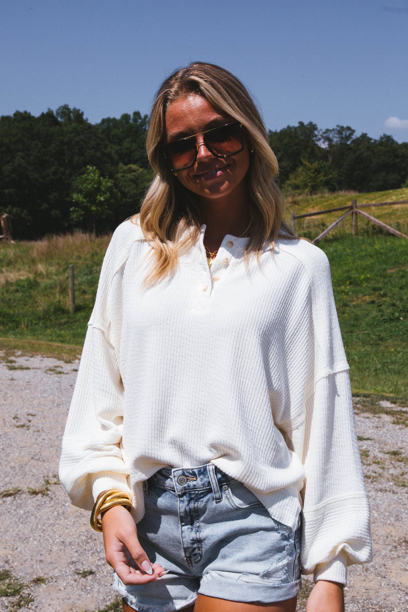 Fireside Knit Henley Top, Cream