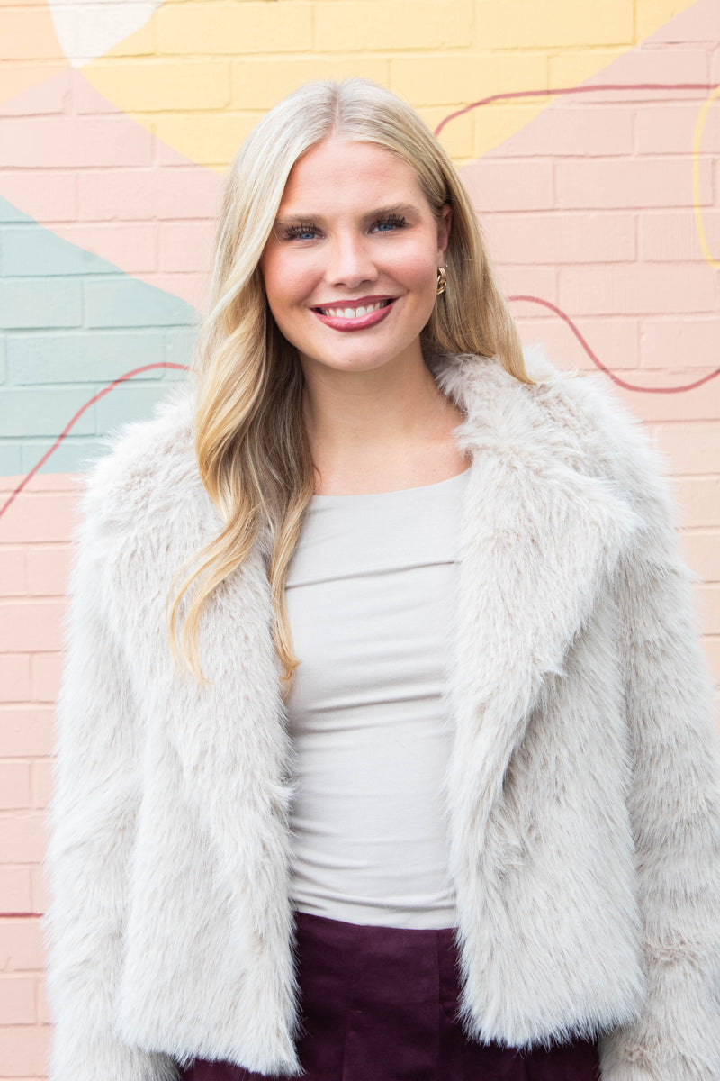 Bristol Shawl Collar Faux Fur Jacket, Taupe