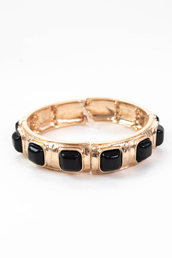 Macy Hammered Gold Square Stone Bracelet, Black/Gold