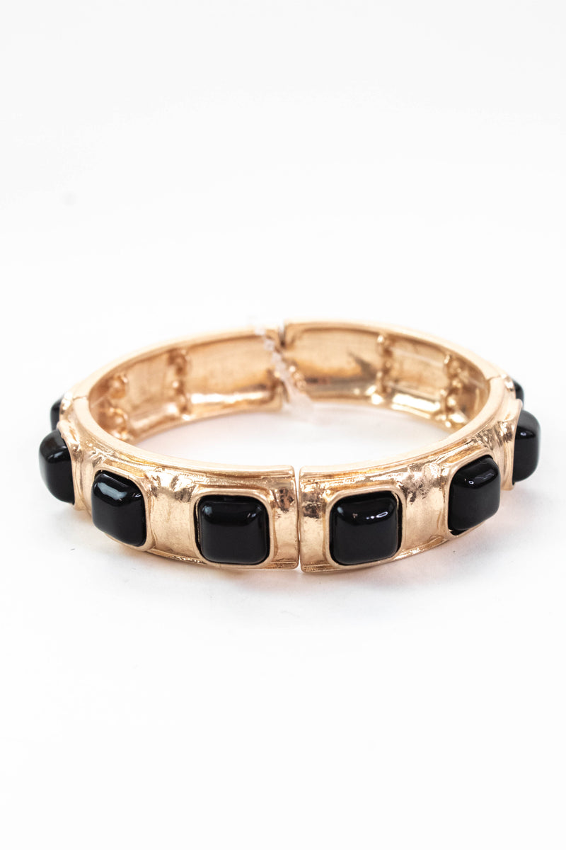 Macy Hammered Gold Square Stone Bracelet, Black/Gold