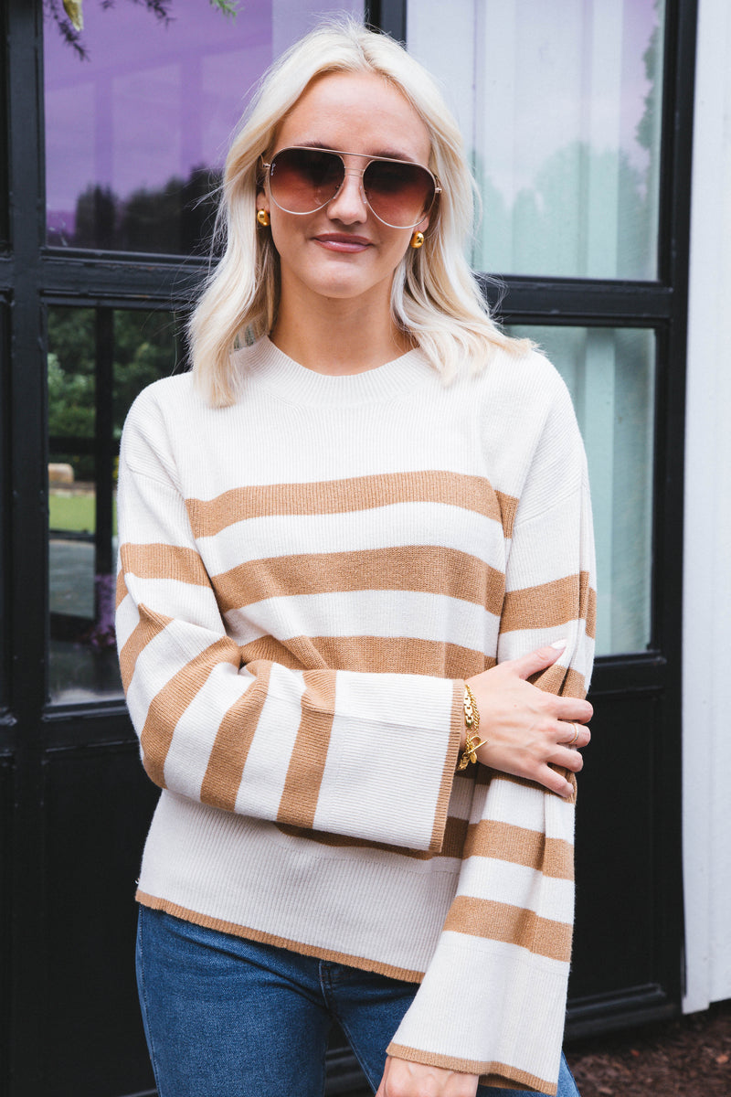 Magda Striped Sweater, Camel | RD Style