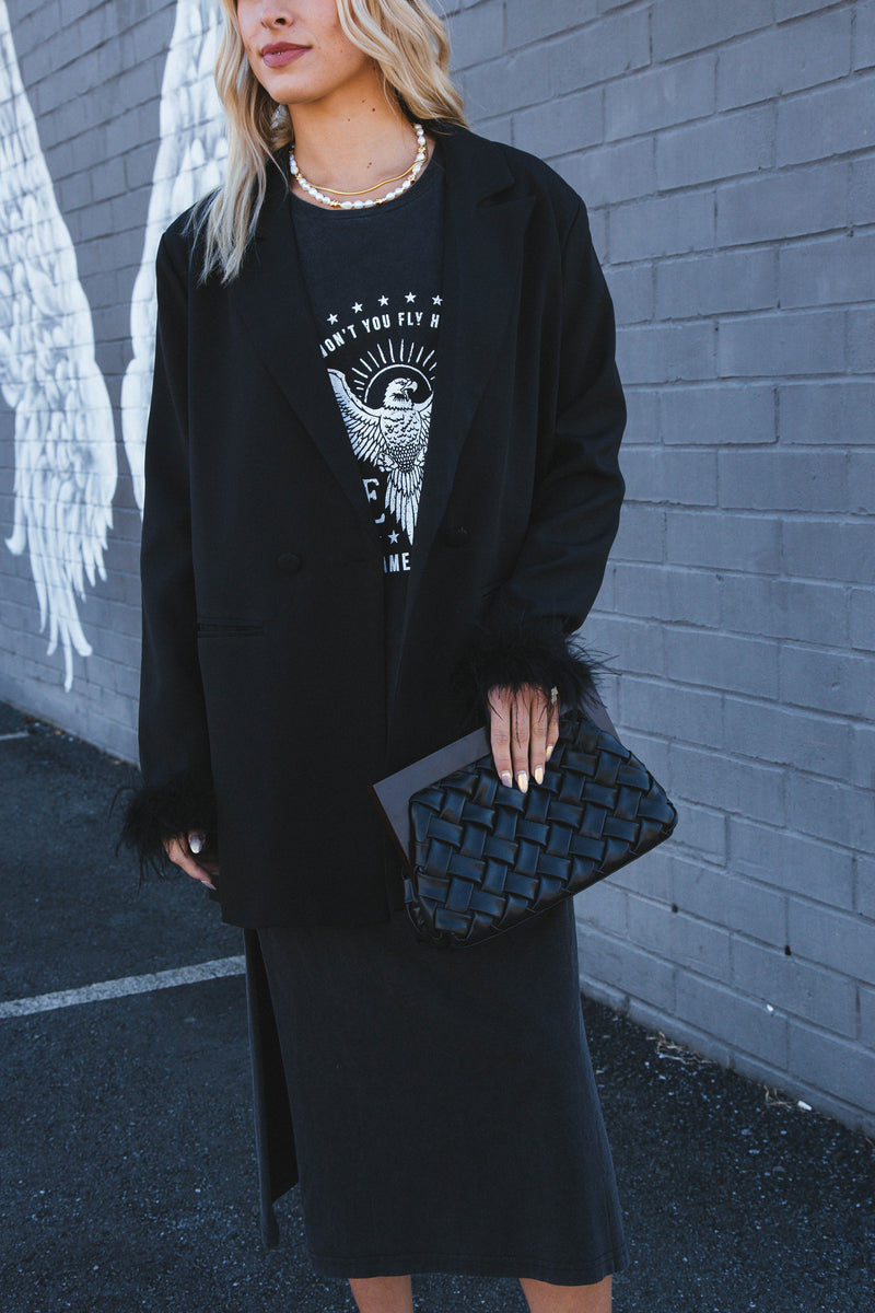 Audrey Feather Oversized Blazer, Black