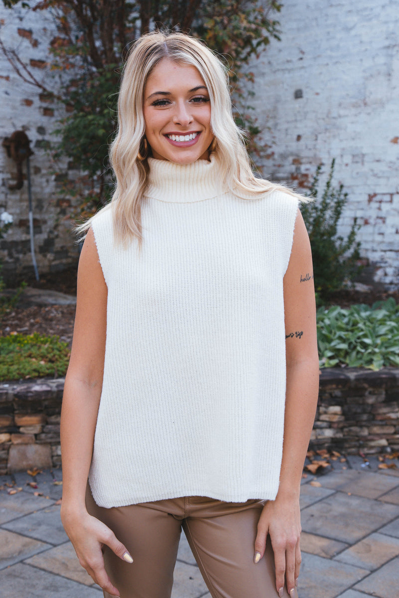 Amelie Turtleneck Sweater Vest, Cream