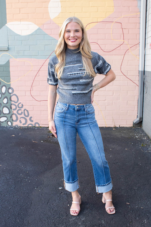 Ketra Stripe Detailed Sweater, Black Multi | Steve Madden