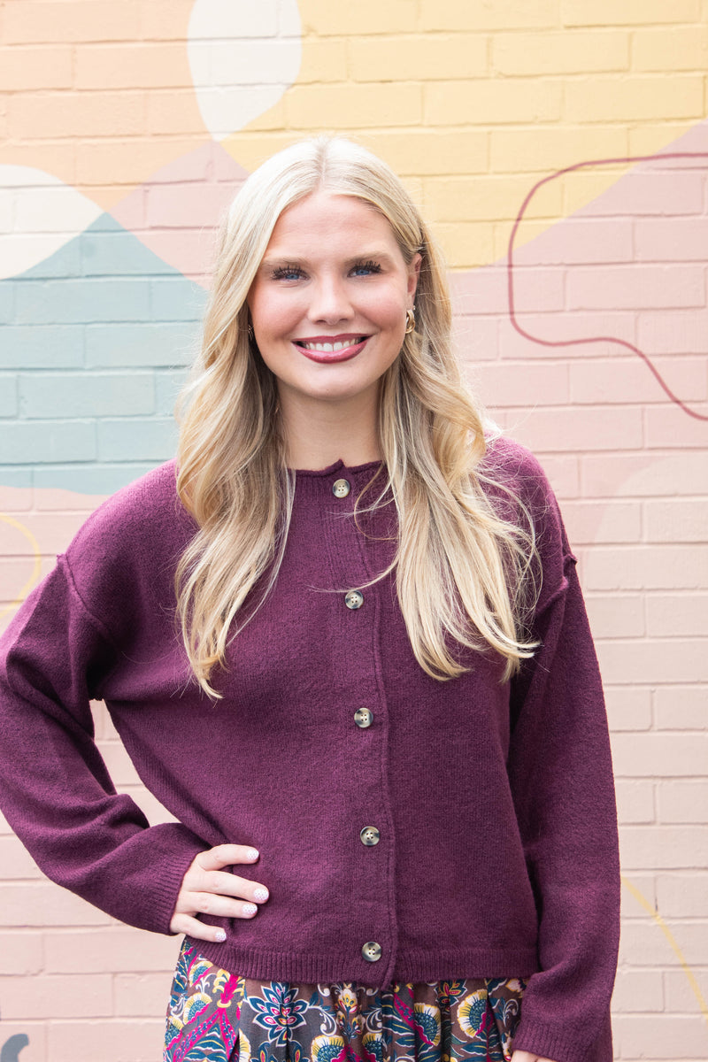 Melina Roll Neck Cardigan, Dark Cherry