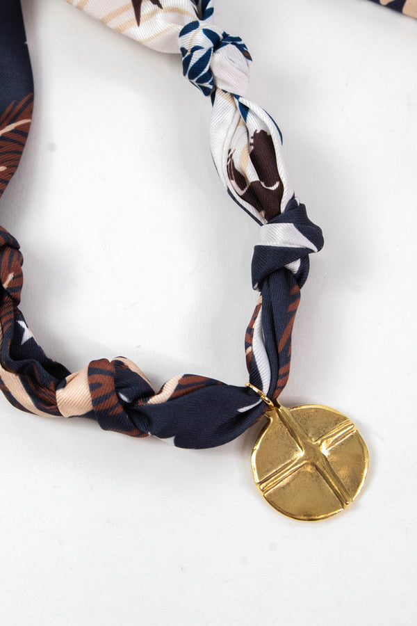 Marigold Artisan Cross Scarf Necklace, Navy/Brown | Nora James Jewelry