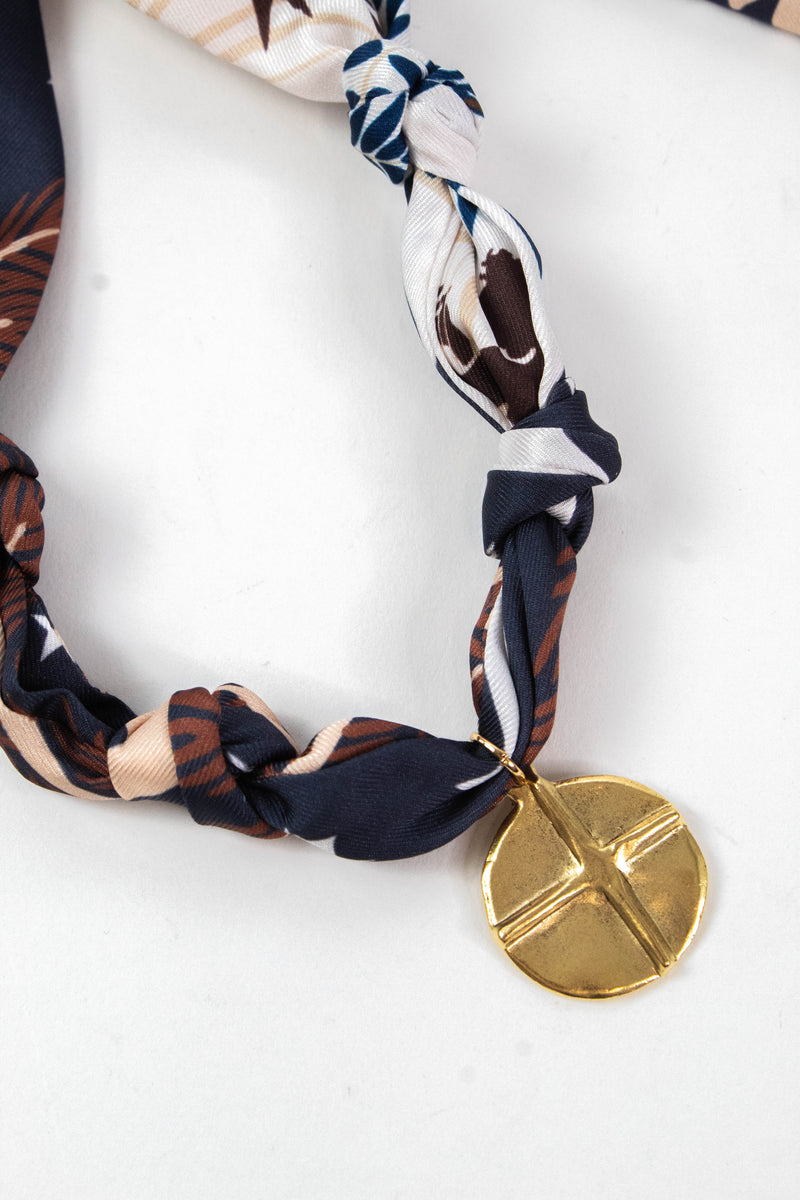 Marigold Artisan Cross Scarf Necklace, Navy/Brown | Nora James Jewelry