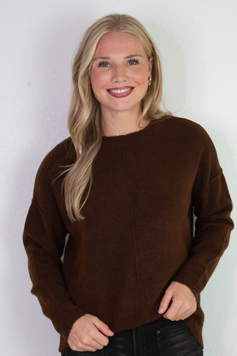 Noa Front Seam Detail Sweater, Brown