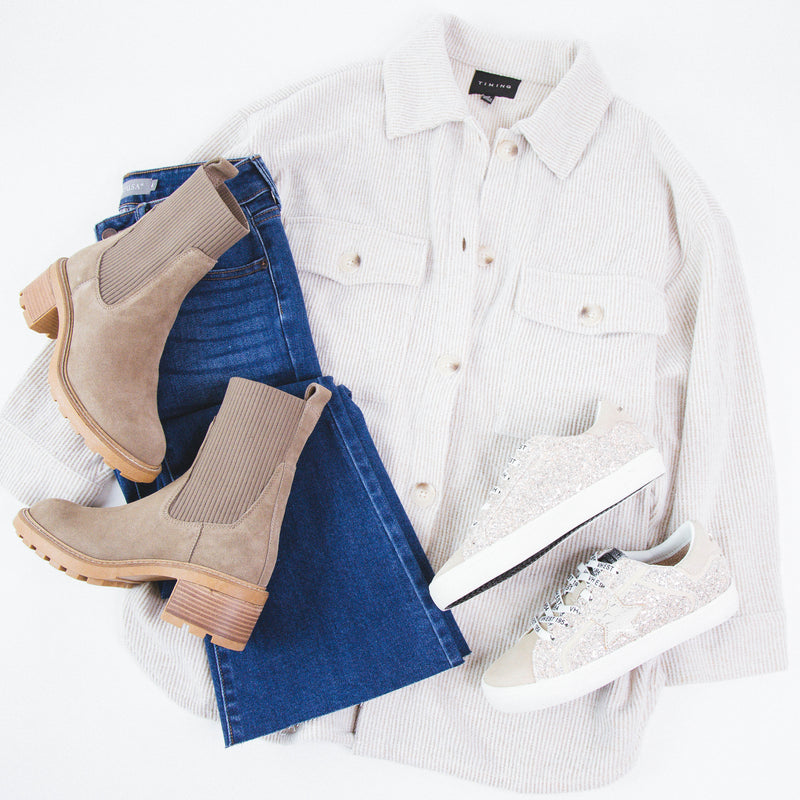 Aster Button Down Shacket, Oatmeal | Extended Sizes