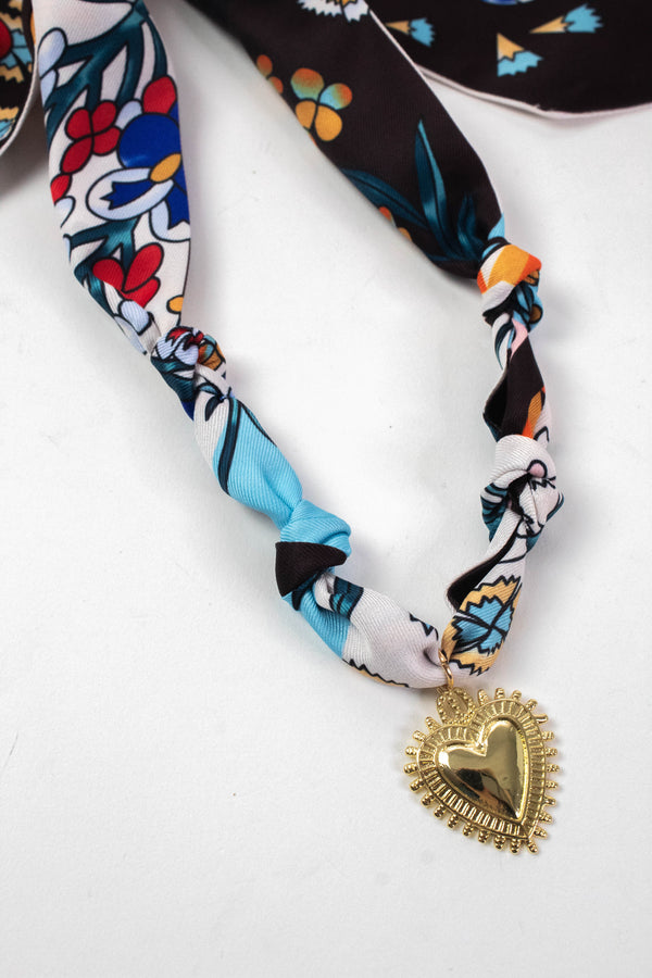 Posie Sunburst Heart Scarf Necklace, Maroon/White | Nora James Jewelry