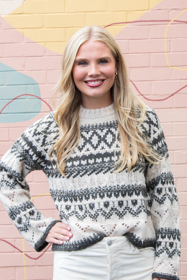 Fairisle Crew Neck Sweater, Light Oat Multi | Sanctuary
