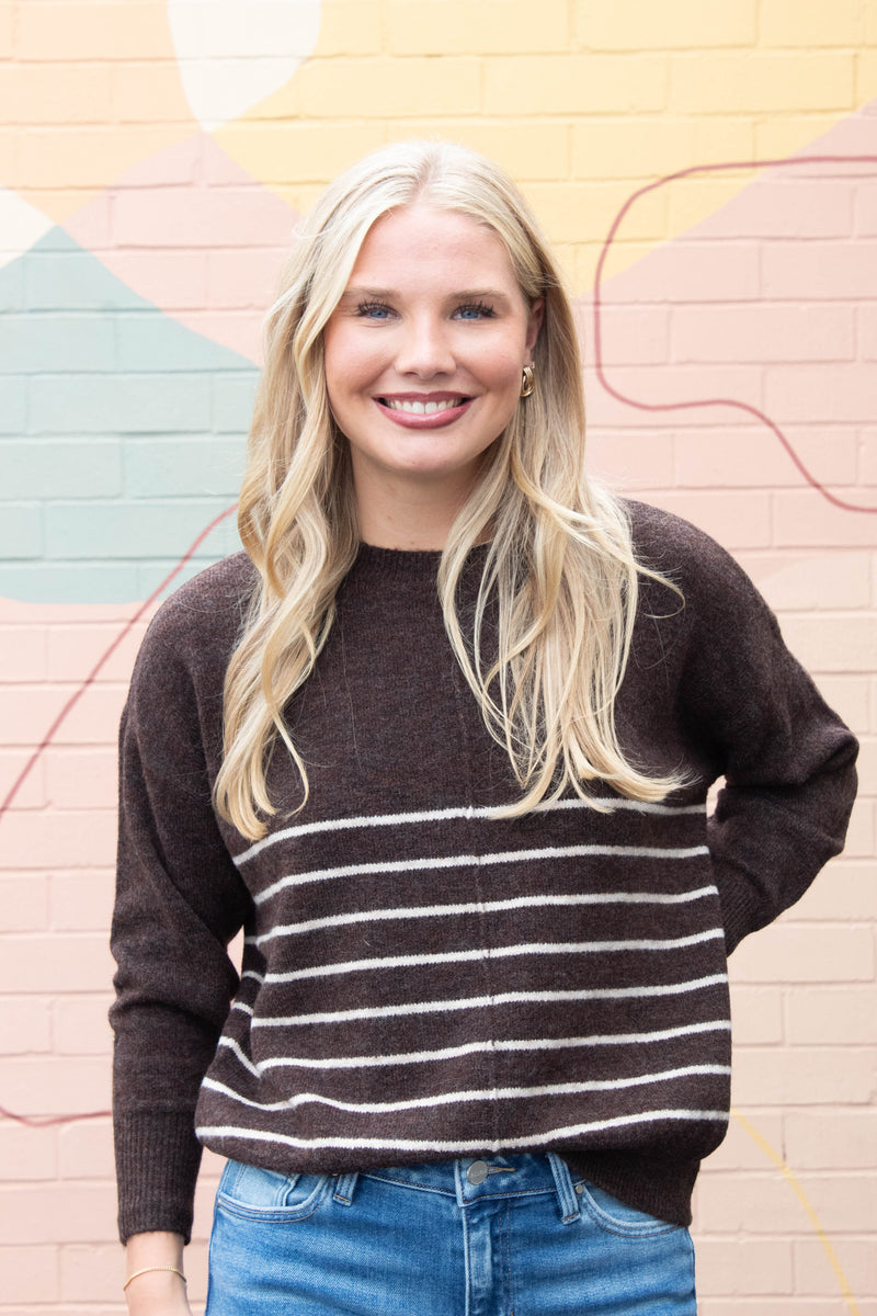 Kyra Striped Seam Detail Sweater, Brown