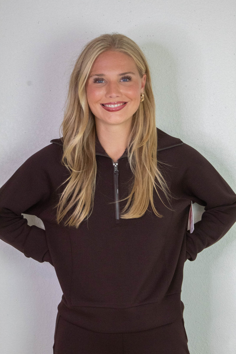 Airessentials Half Zip Sweatshirt, Truffle Brown | SPANX