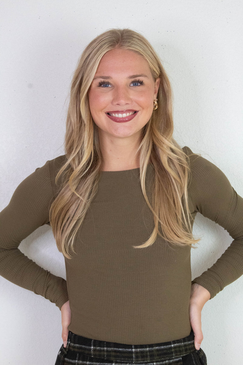 Elowyn Double Layer Rib Knit Tee, Army Olive