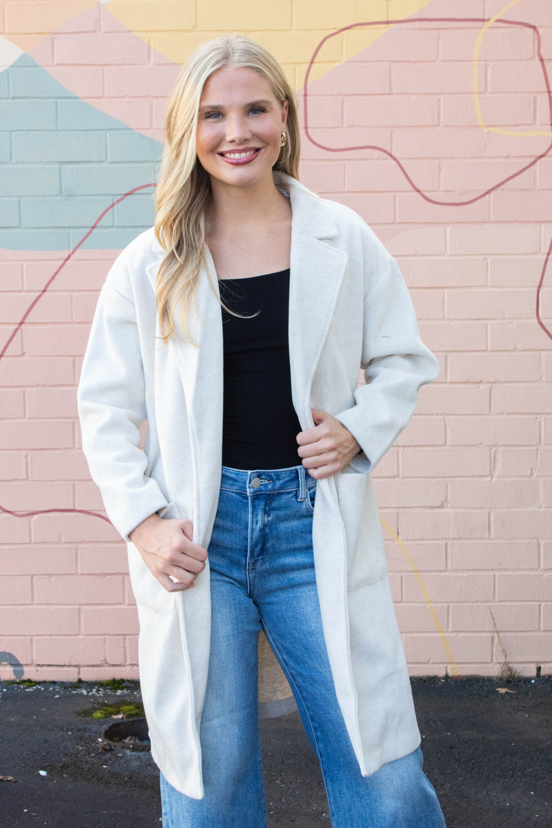 Out Of Town Open Front Coat, Ivory | Sadie & Sage