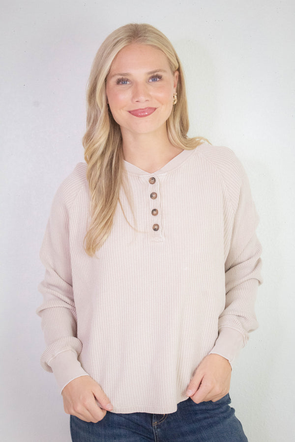 Jordan Knit Henley Top, Dark Taupe