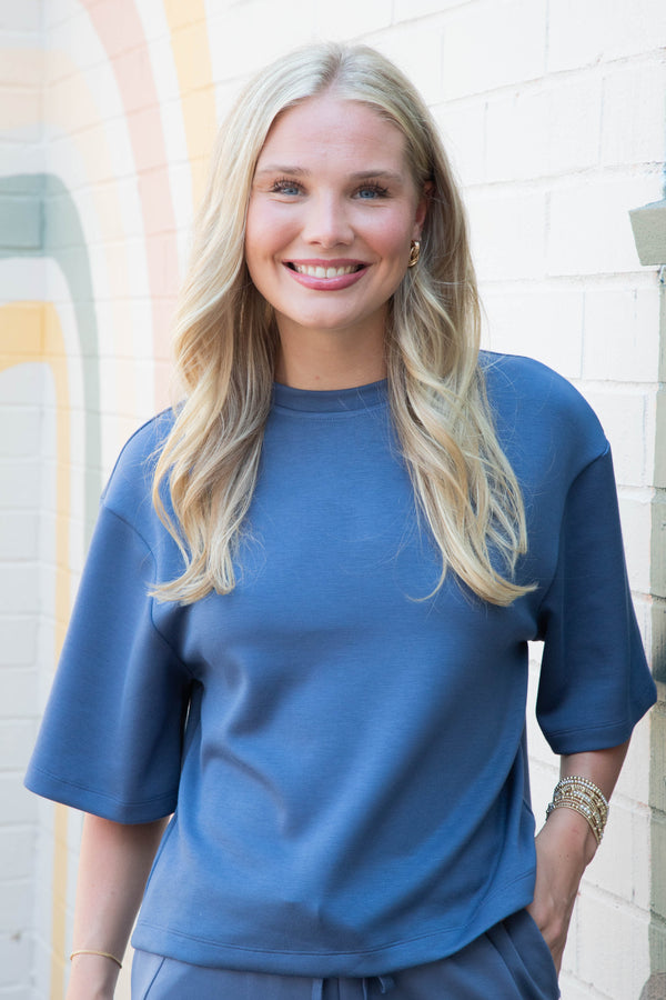 Edna Short Sleeve Tee, Dusty Navy