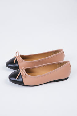 Peony Ballet Bow & Contrast Flat, Nude/Black