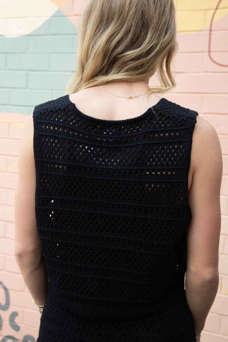 Sloan Bow Tie Top & Skirt Crochet Set, Black