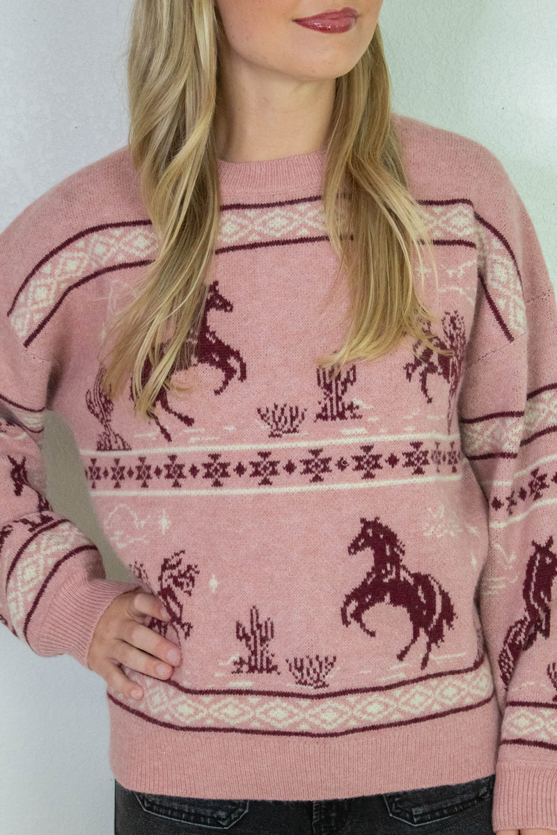 Skylar Oversized Western Print Sweater, Mauve